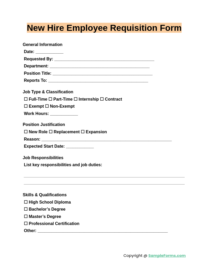 new hire employee requisition form