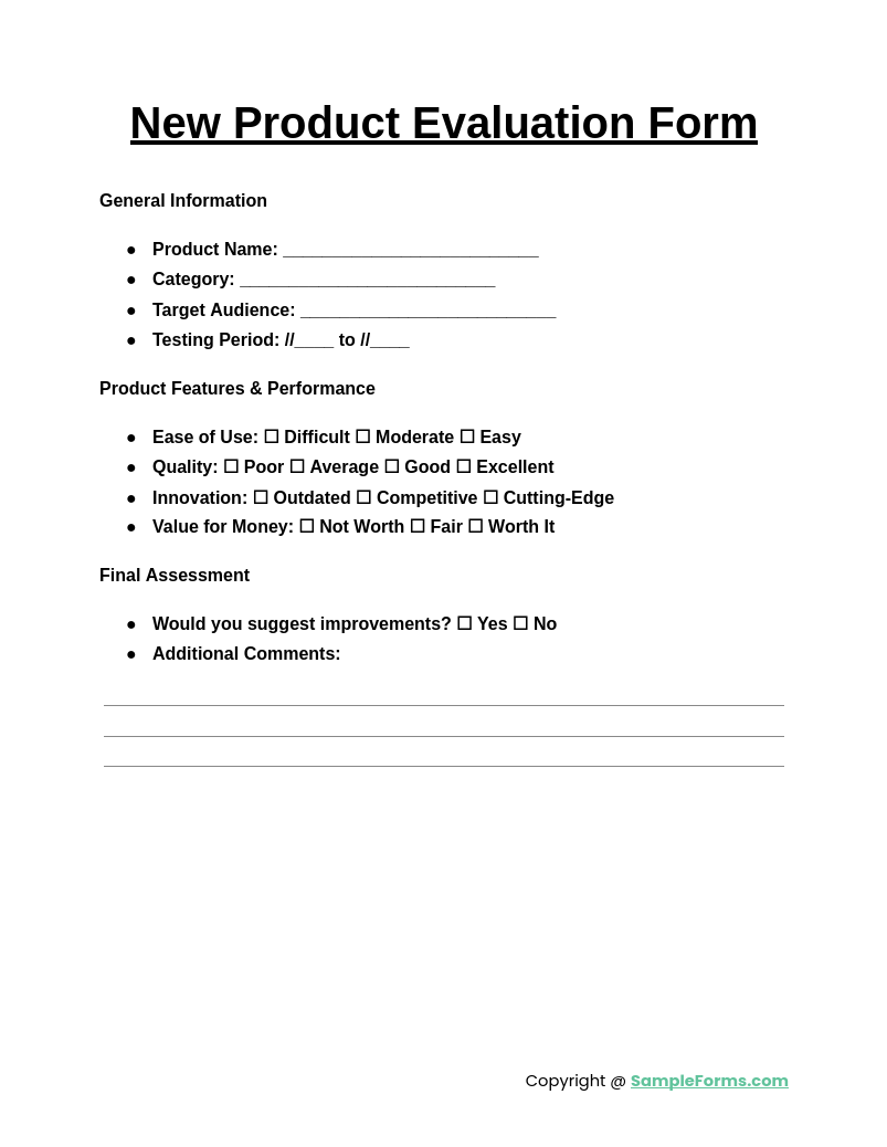 new product evaluation form