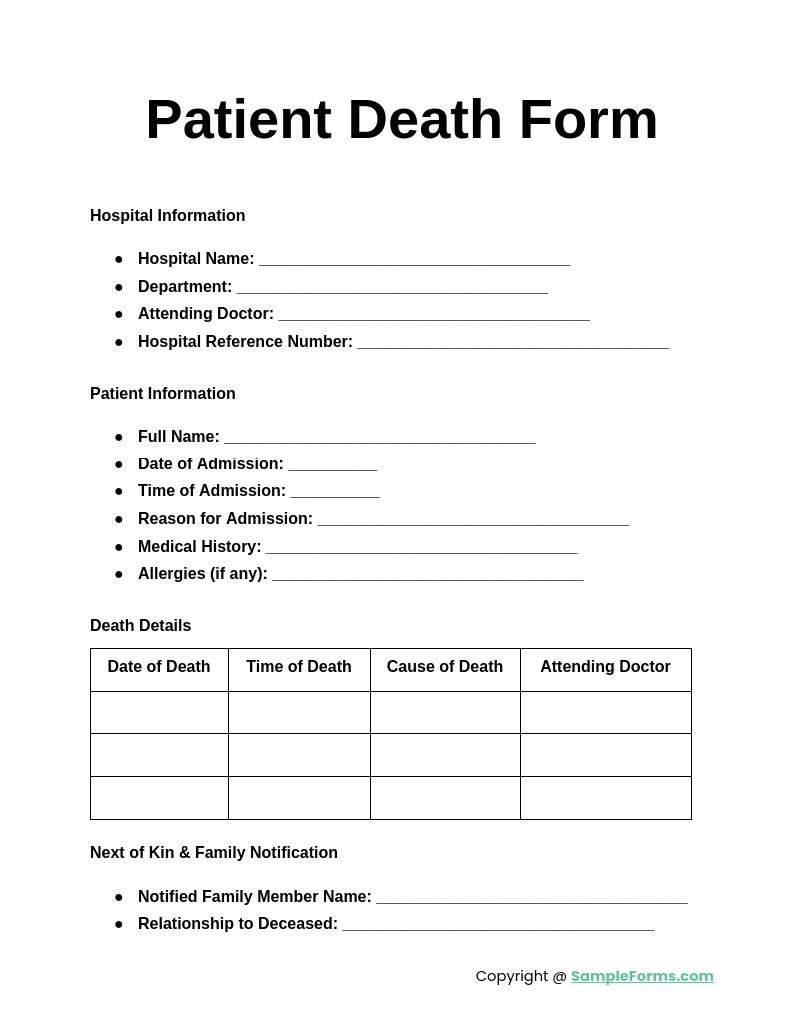 patient death form