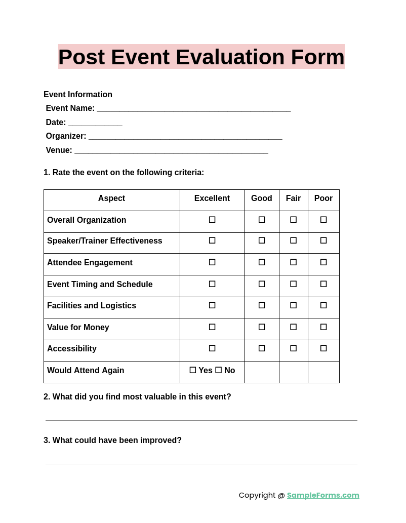 post event evaluation form