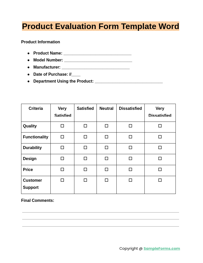 FREE 13+ Product Evaluation Form Samples, PDF, MS Word, Google Docs
