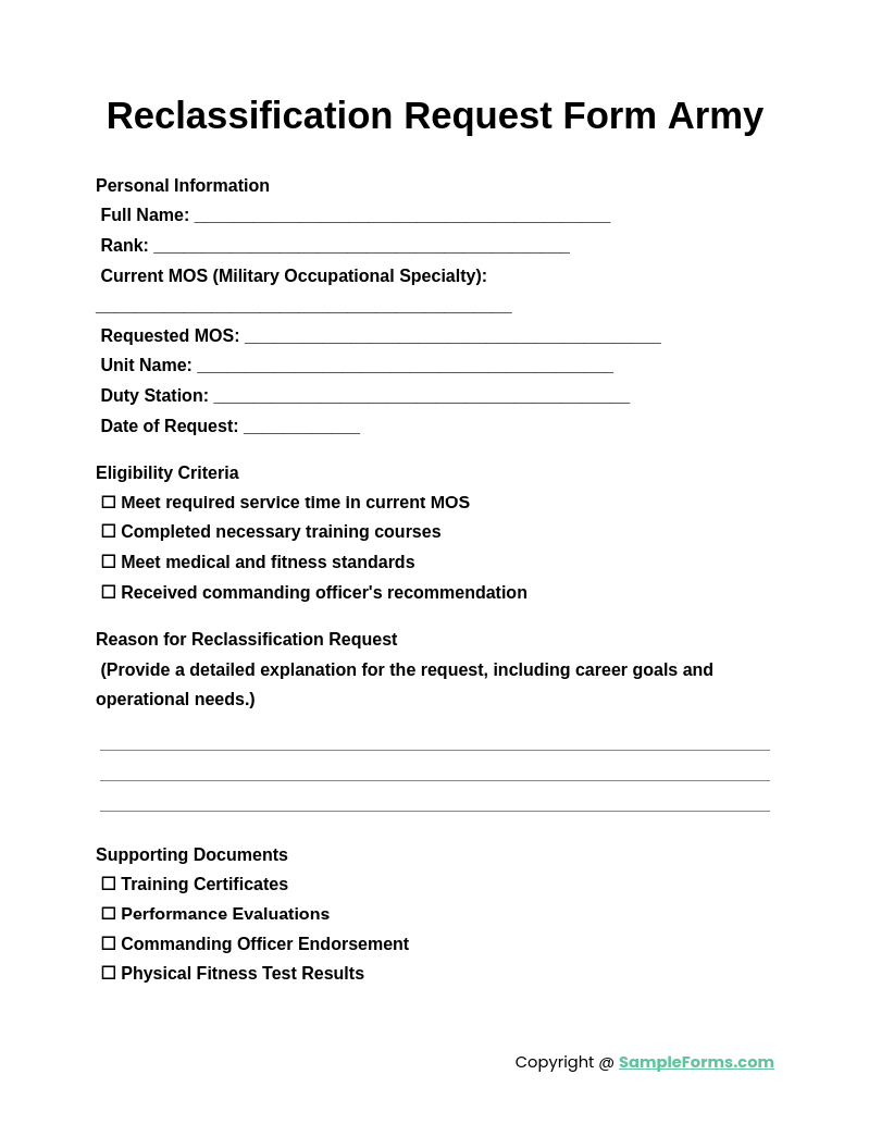 reclassification request form army