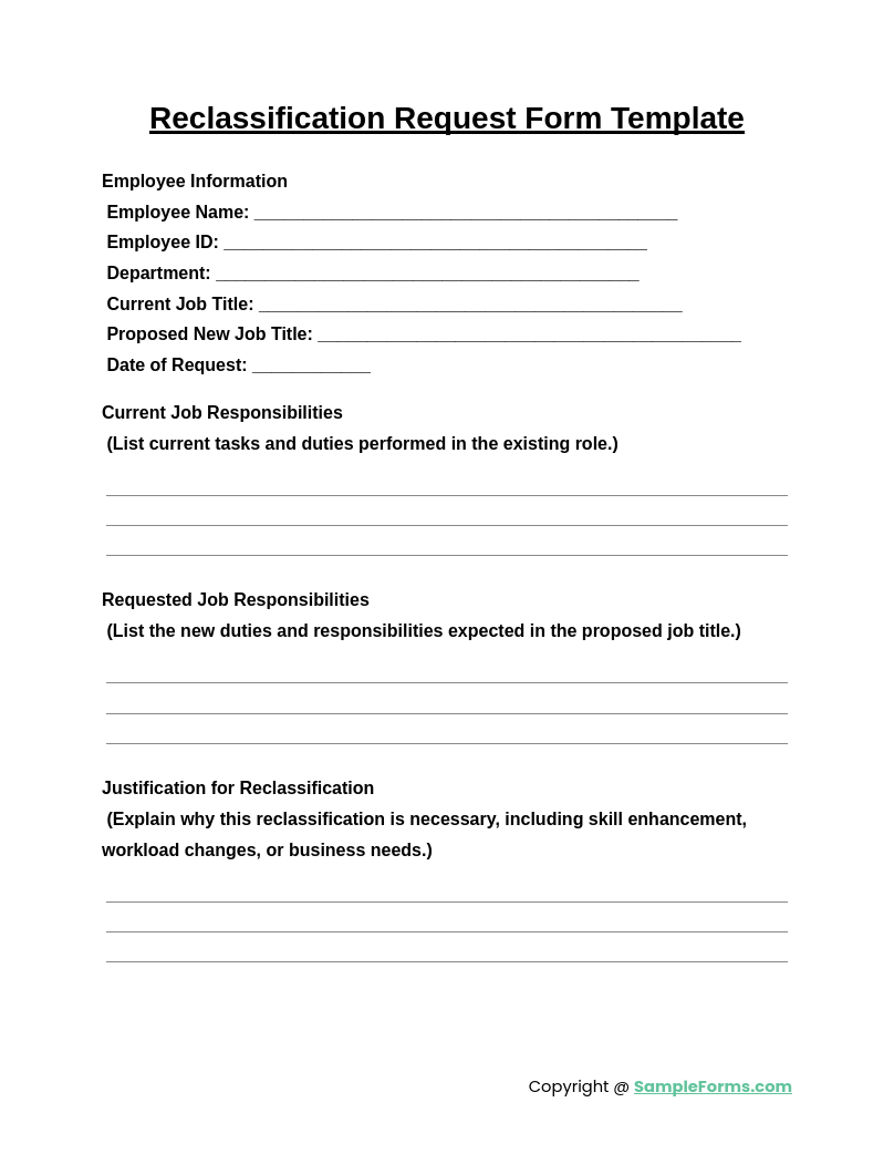 reclassification request form template