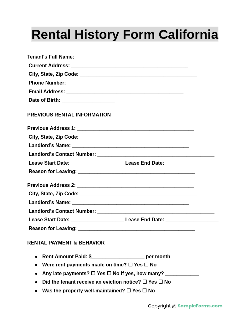 rental history form california