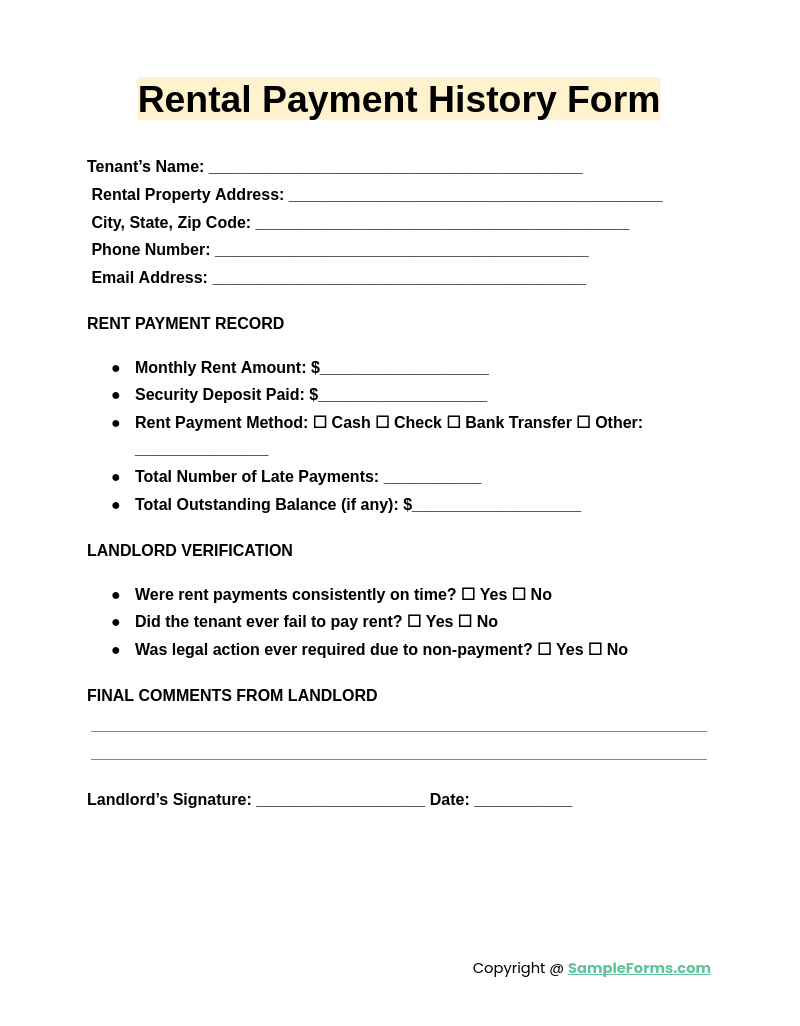 rental payment history form