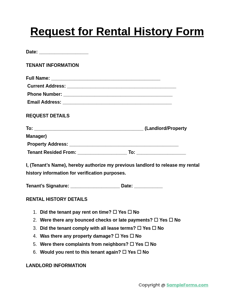 request for rental history form