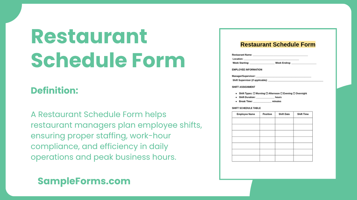 restaurant schedule form