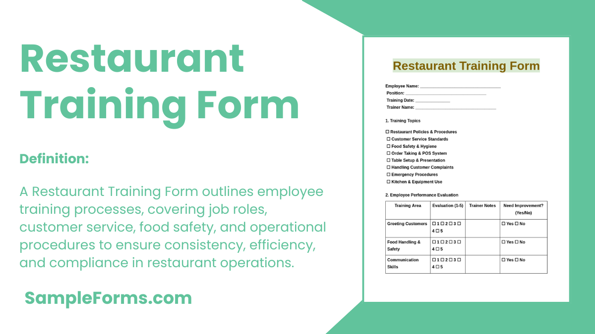 restaurant training form