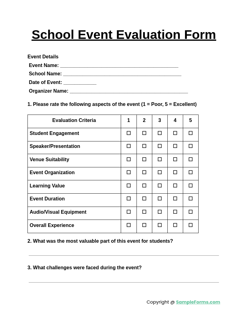 school event evaluation form