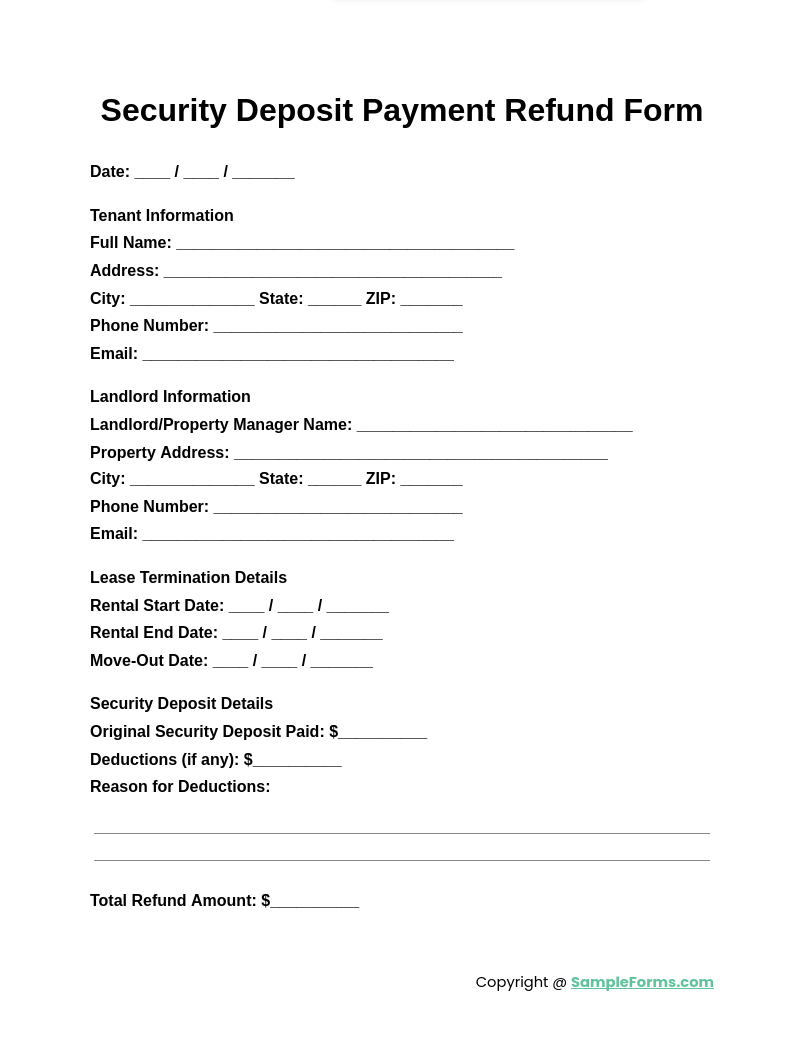 security deposit payment refund form