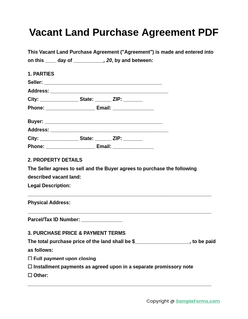 vacant land purchase agreement pdf