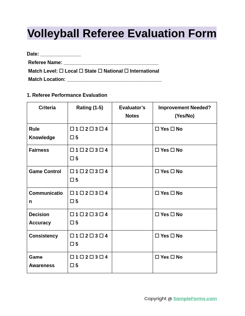 volleyball referee evaluation form