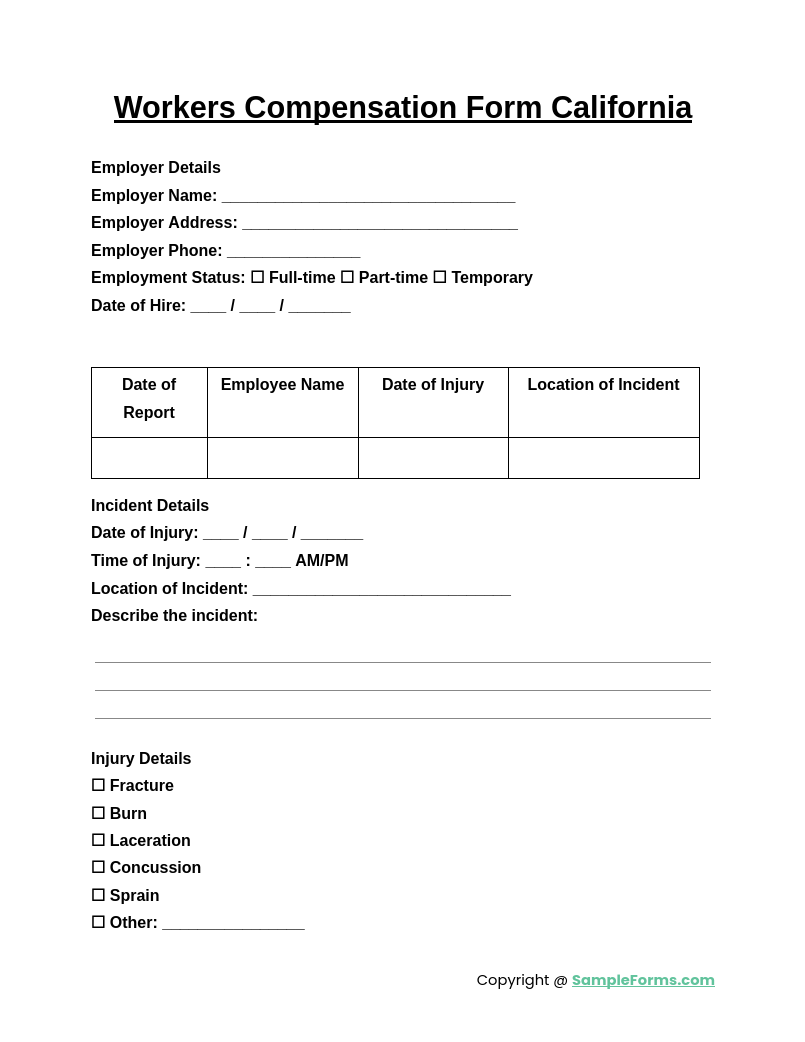 workers compensation form california