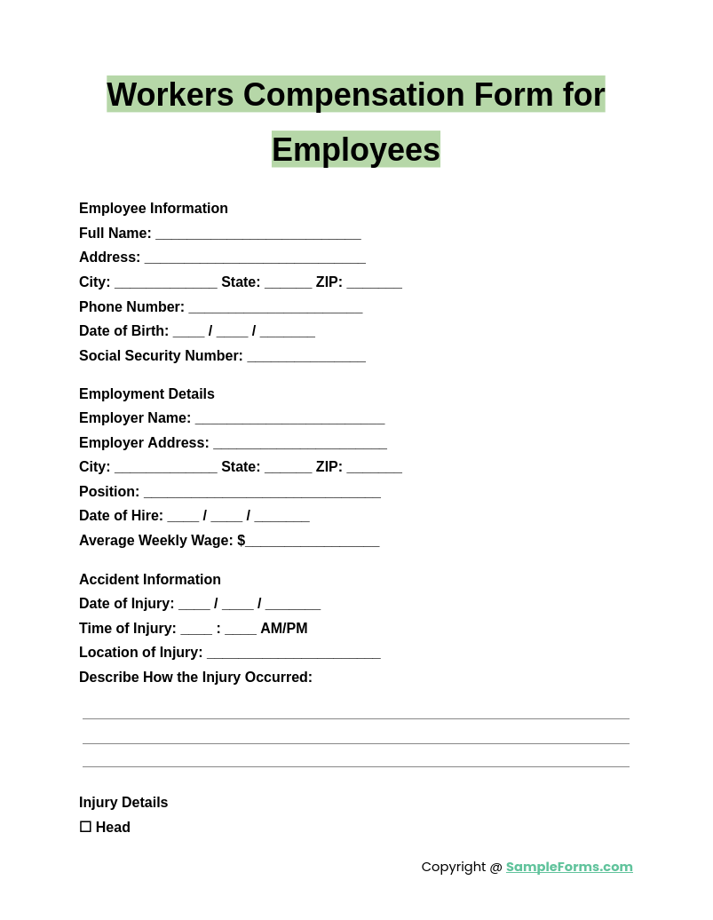 workers compensation form for employees