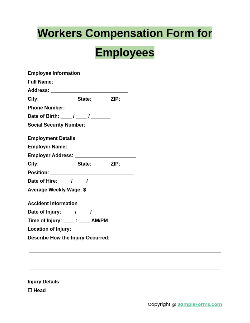 FREE 16+ Workers Compensation Form Samples, PDF, MS Word, Google Docs ...