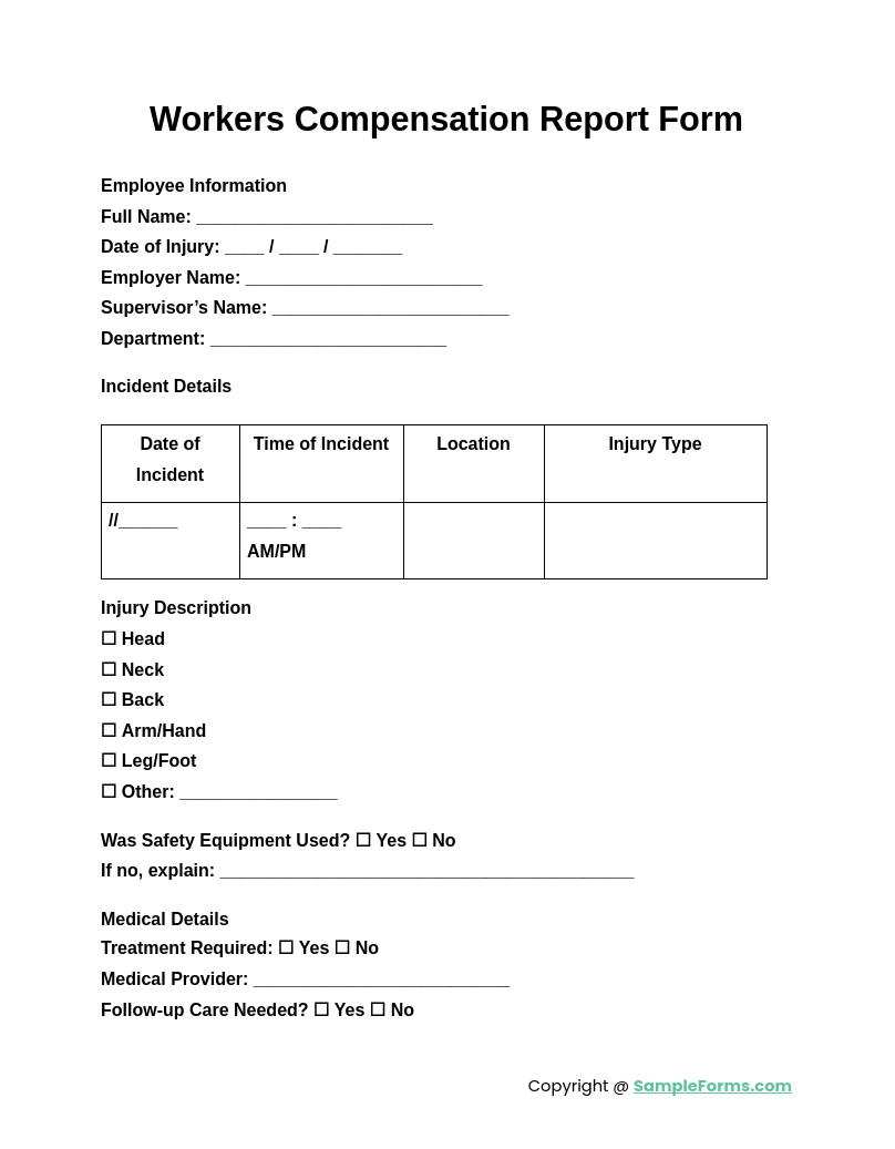 workers compensation report form