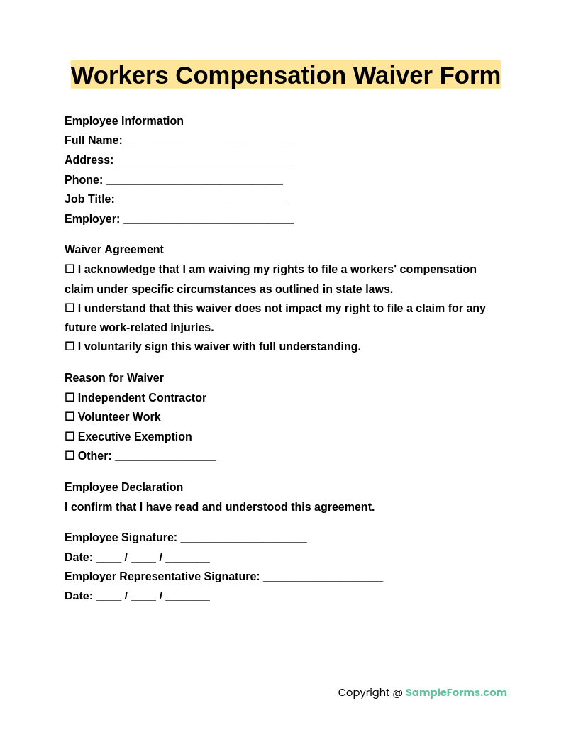 workers compensation waiver form