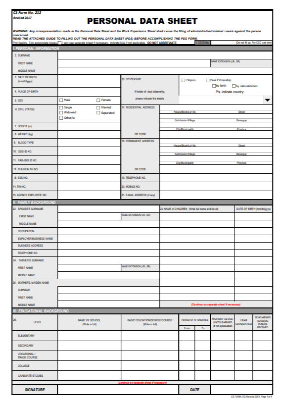 CSC Form 212 Revised 2017 Editable