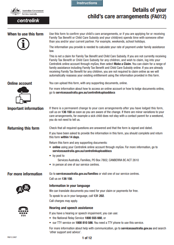 AU FA012 Form