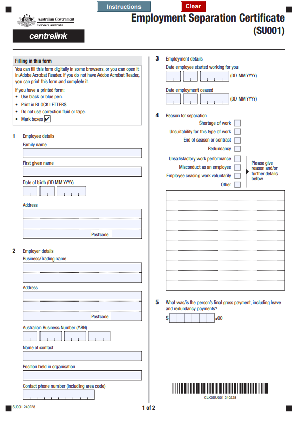 Employment Separation Certificate