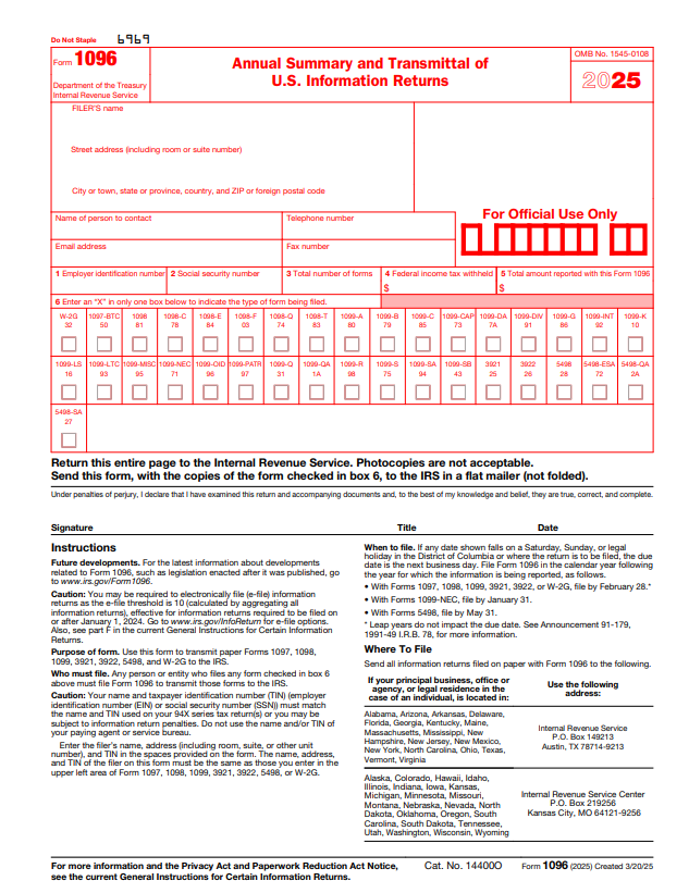 1096 Form Printable 2025