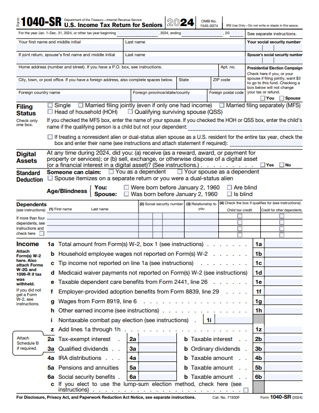 IRS Form 1040-SR 2024-2025
