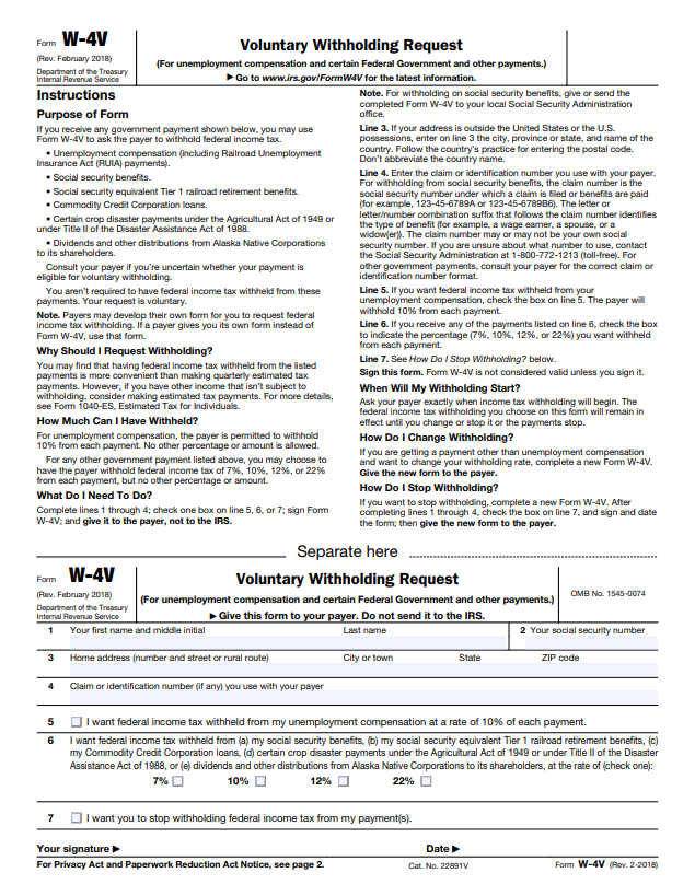 IRS Form W-4V