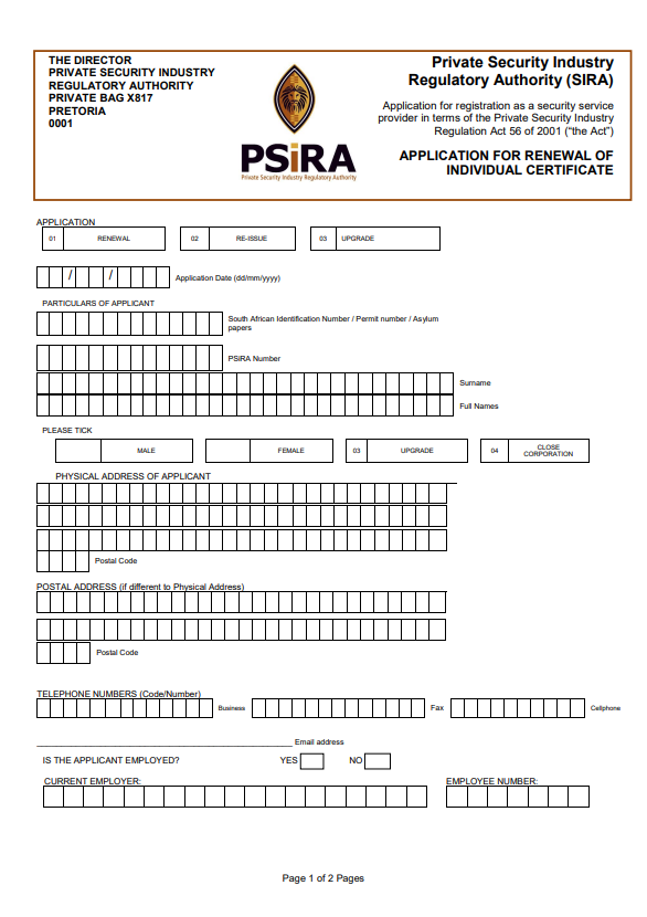 PSIRA Renewal Form