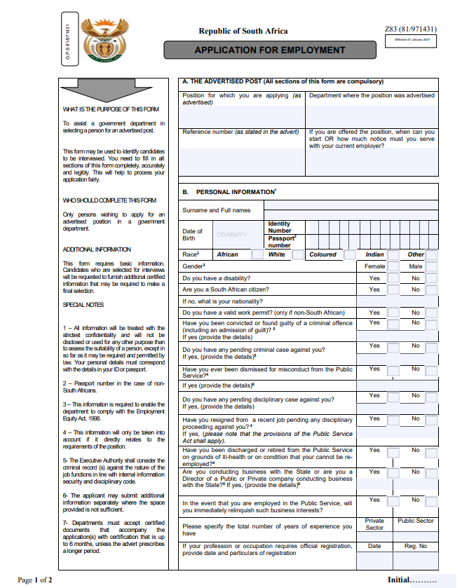 Z-83 Form 2021