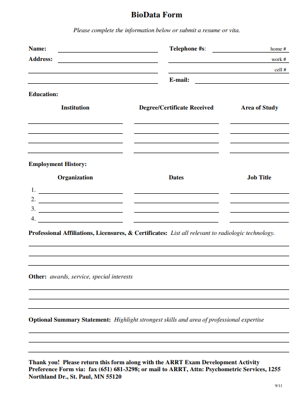 BioData Form