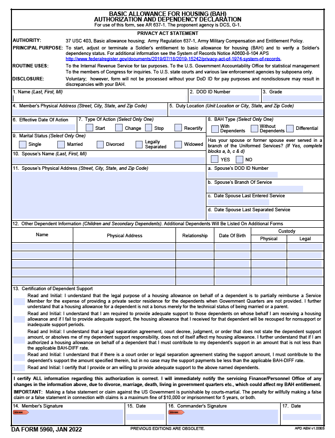 DA Form 5960
