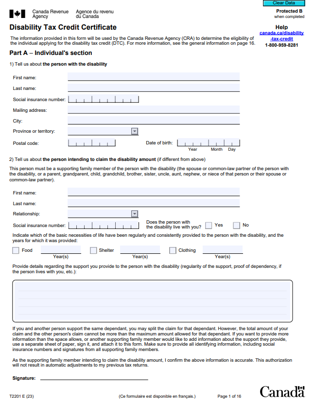 Disability Tax Credit Application