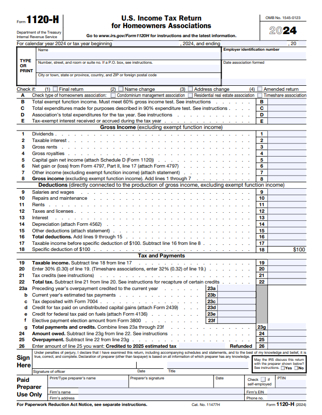 Form 1120-H 2024