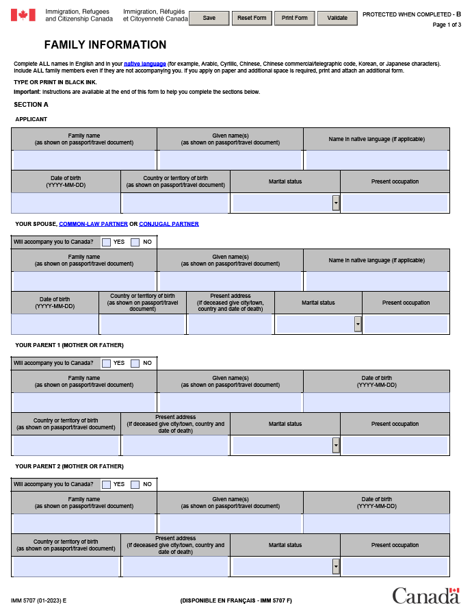 IMM 5707 Family Information Form