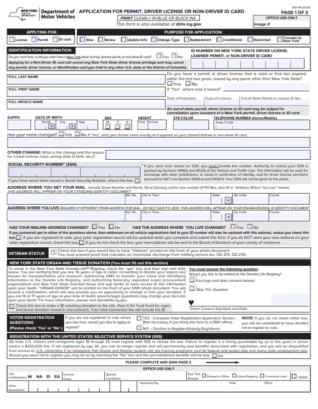 NY MV-44 Form