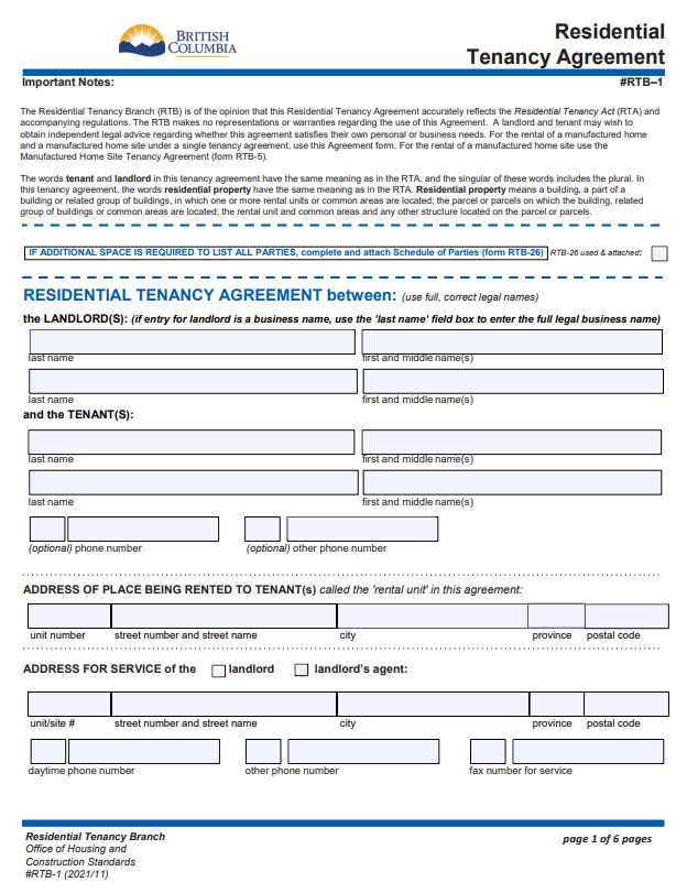 BC Tenancy Agreement