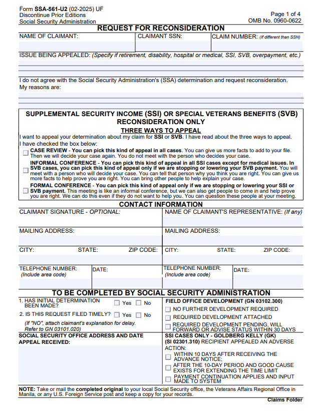SSA-561-U2 Form