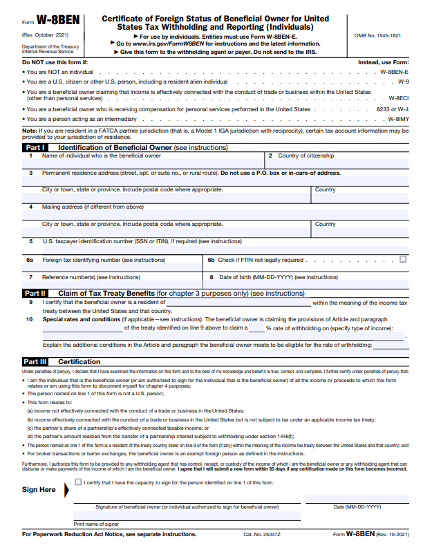 W-8BEN Form