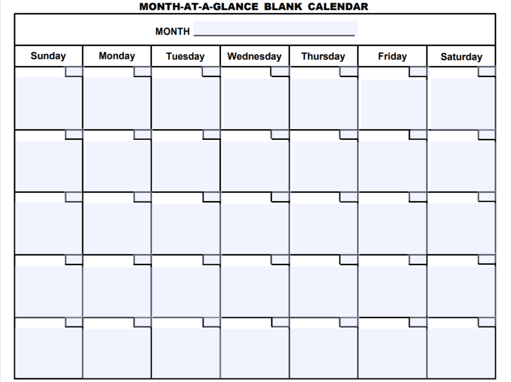 Blank Printable Calendar by Month