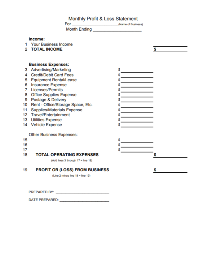 Profit and Loss Statement Template