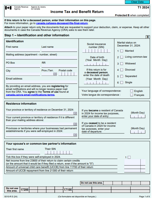 CRA T1 Form 2024